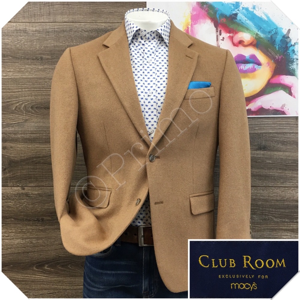 CLUB ROOM Mens Camel Hair Blazer Sport Coat Casual Jacket Size 40S Classic Suit